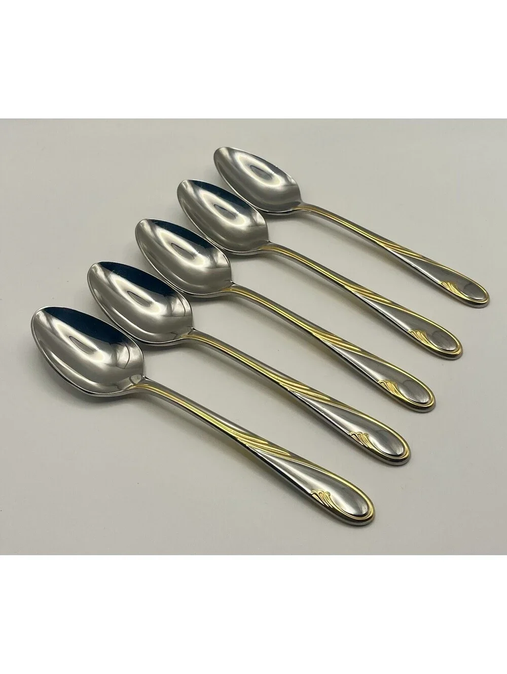 (5) Gorham GOLDEN SWIRL 18/8 Stainless Japan Teaspoon Lot ~ 6.25”